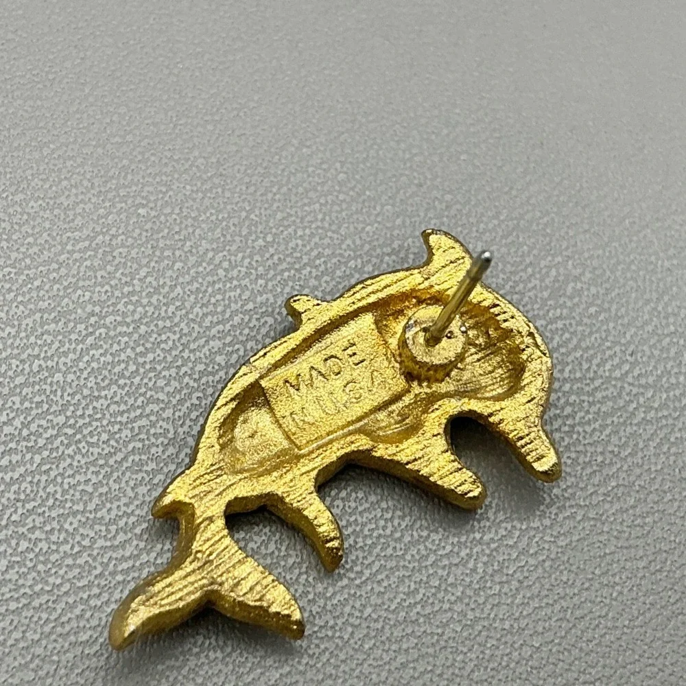 Earrings Women Gold Tone Double Dolphin Nautical Animal Pierced Studs 1 Inch